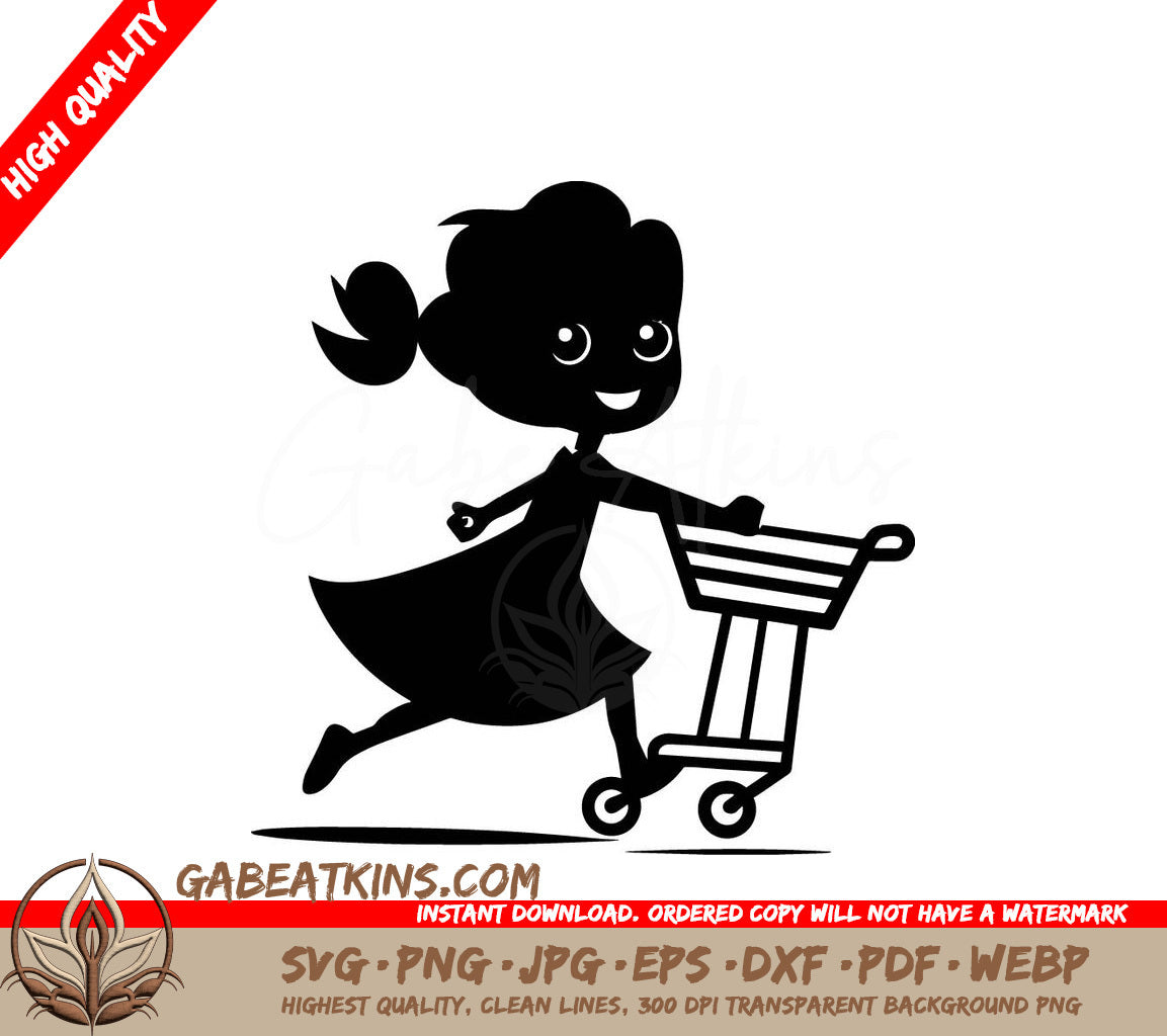 Trendy Trekker Woman Pushing Shopping Cart SVG - Retail Maven Icon SVG