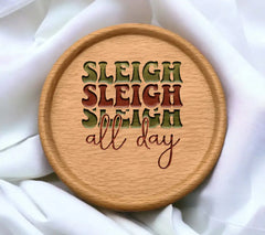 Retro Christmas Sleigh All Day SVG - Green & Red Lettering SVG