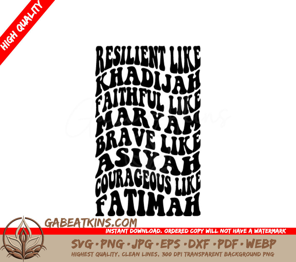 ##  Resilient Muslim Women SVG Khadijah, Maryam, Asiyah, Fatimah - Retro Eid al-Adha Design SVG