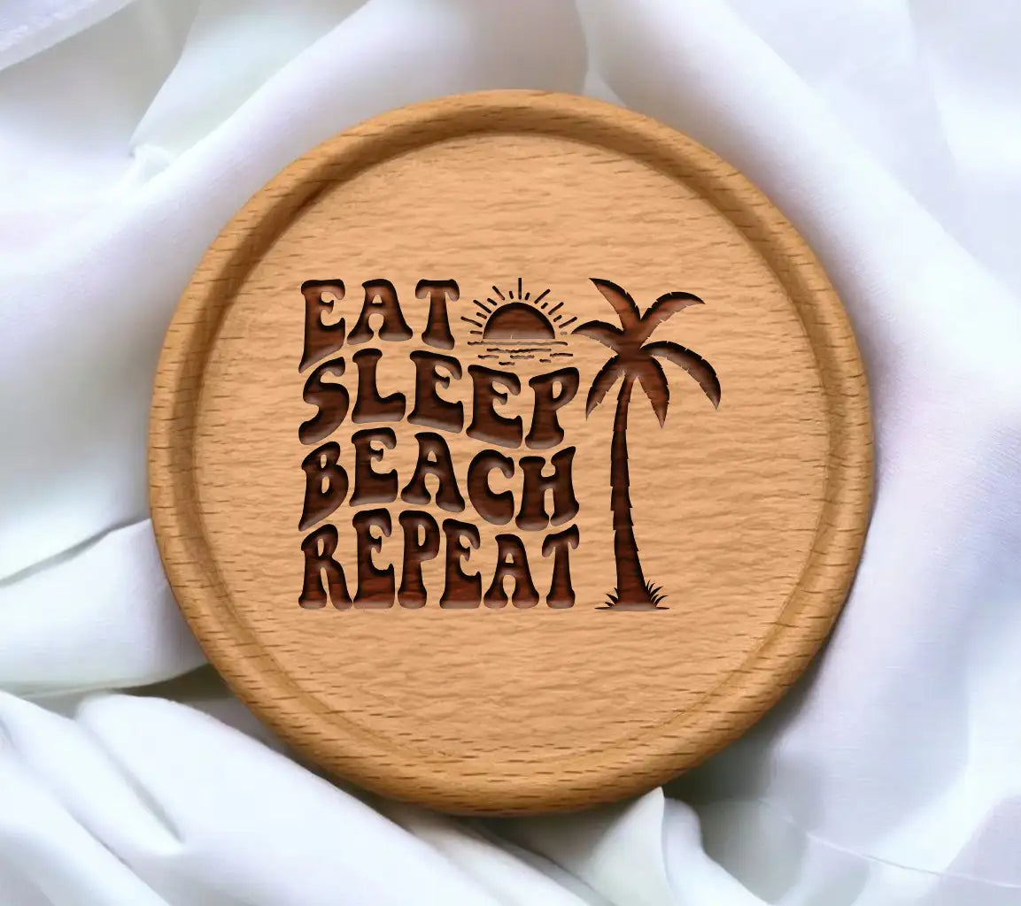 Eat Sleep Beach Repeat SVG - Retro Summer  Palm Tree Design SVG