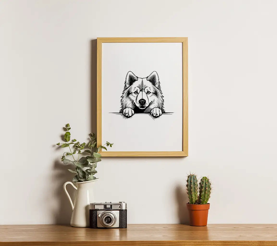  Husky Dog Peeking Over Wall SVG - Samoyed Paw Print Design SVG