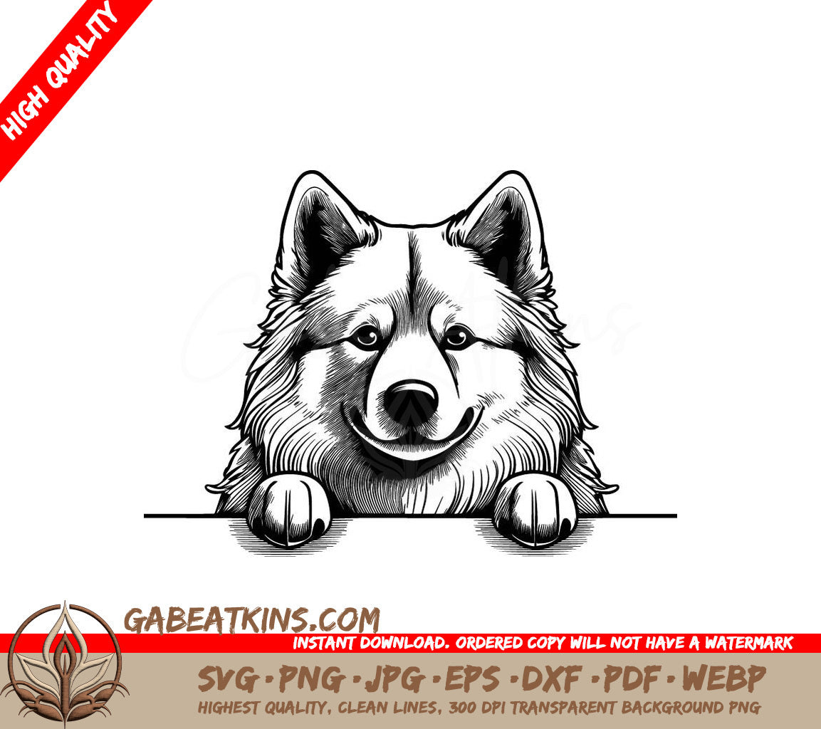 Husky Dog Peeking Over Wall SVG -  Illustration SVG