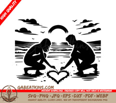 A Man And A Woman Draw A Heart In The Sand SVG - Sandy Heart Sunset SVG