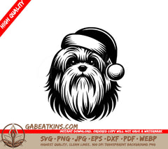  A Shih Tzu Wearing A Santa Hat SVG - Santa-hatted Shih Tzu SVG