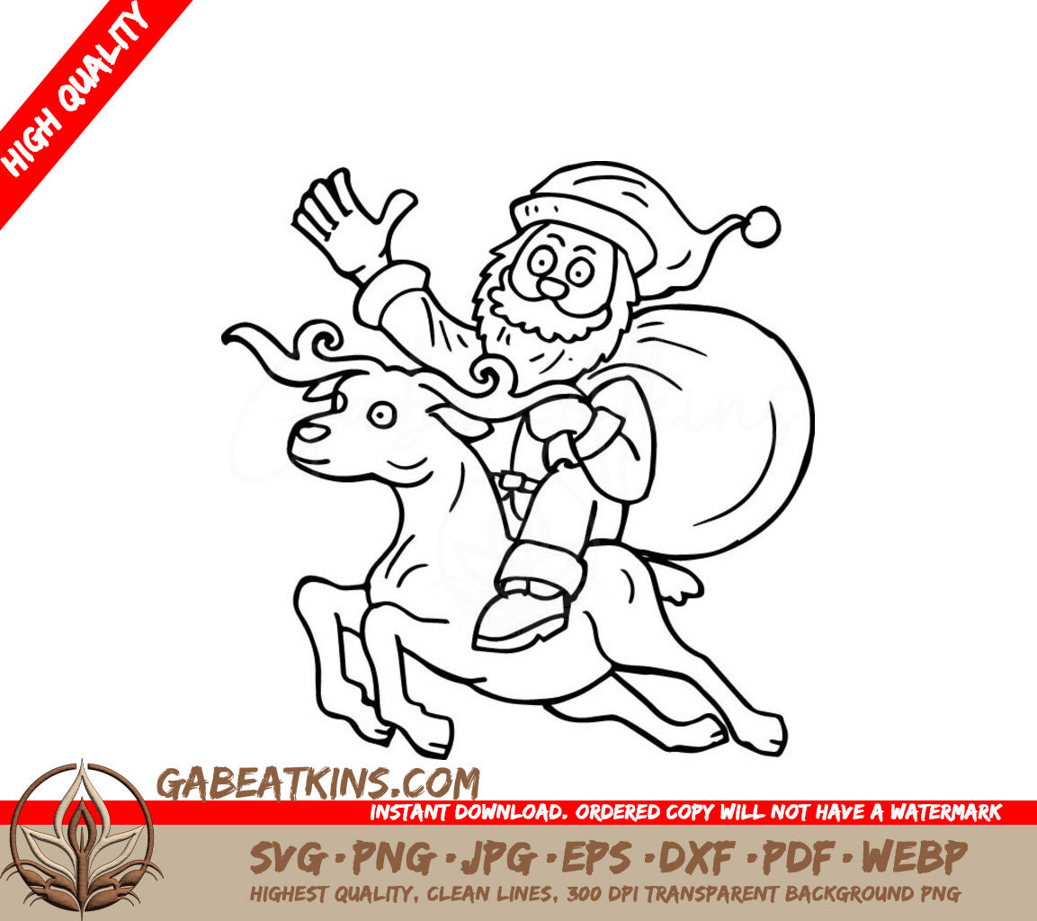 Santa Claus Riding Reindeer SVG Illustration SVG