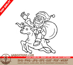  Santa Claus Riding Reindeer SVG Illustration SVG