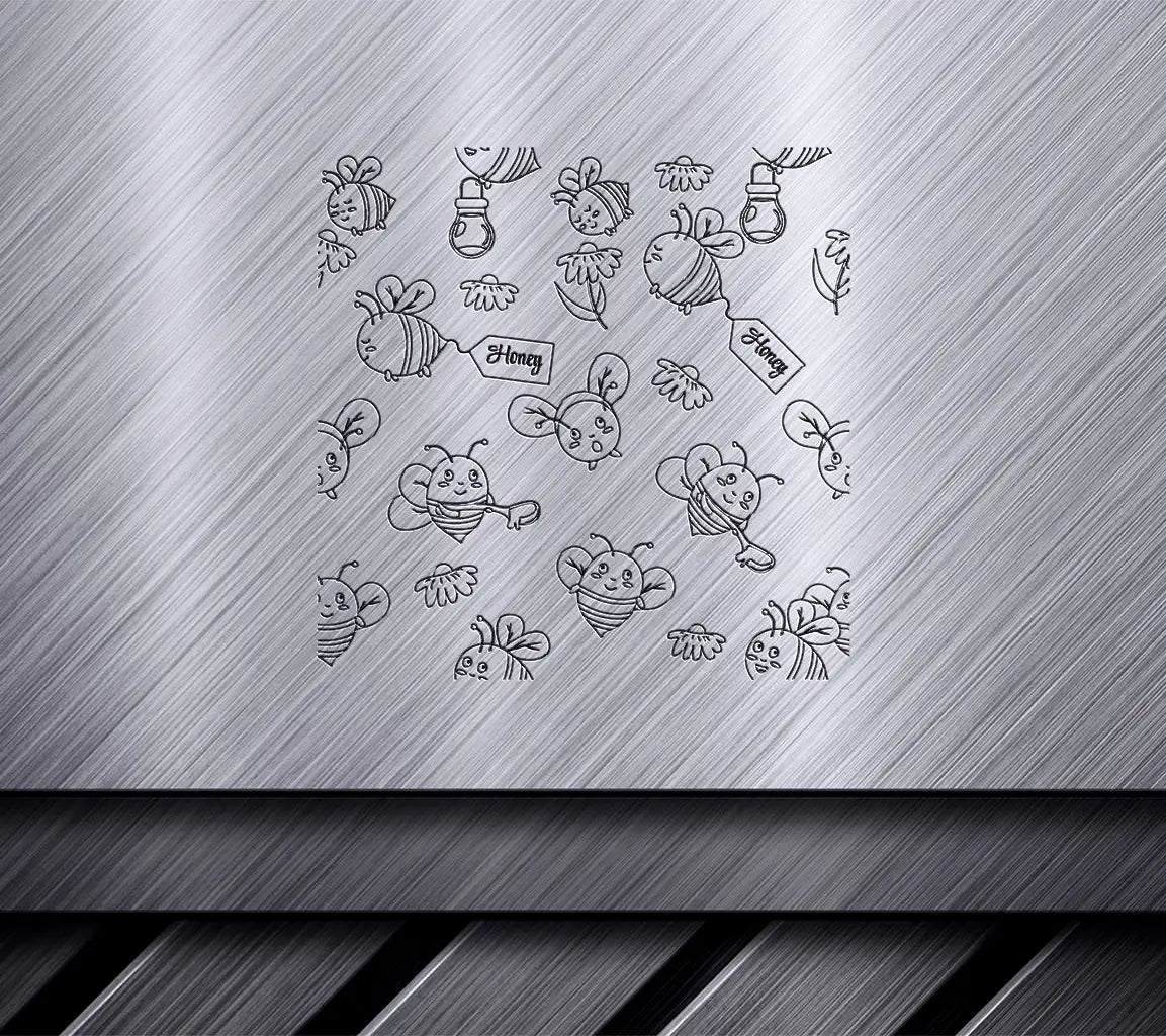 Honey Bee Seamless Pattern SVG - White Background SVG