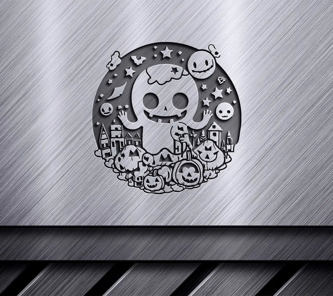 Halloween Ghost & Pumpkins SVG Cut File -  Outline Design SVG