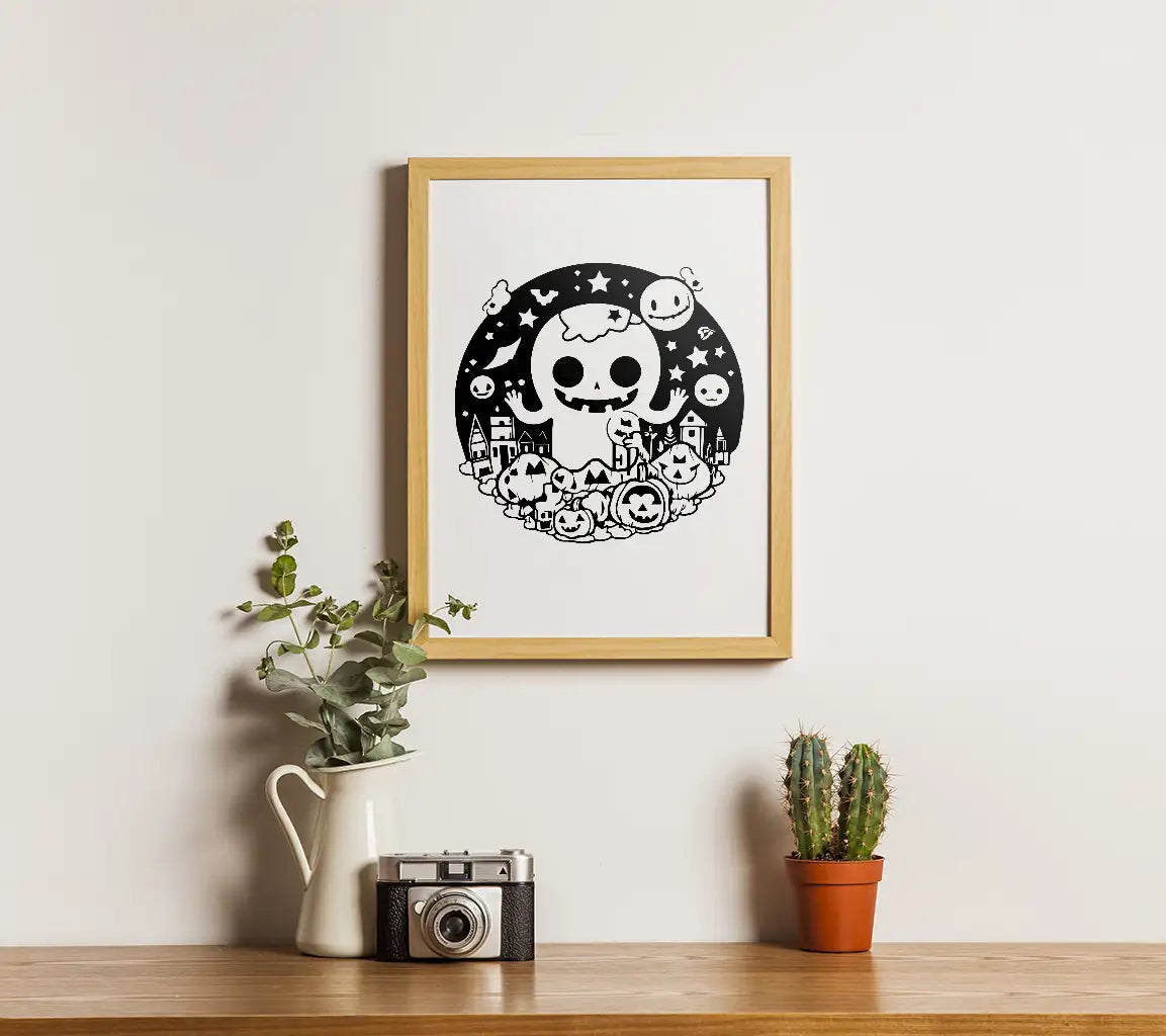 Halloween Ghost & Pumpkins SVG Cut File -  Outline Design SVG