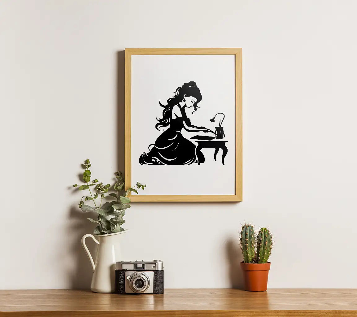 Black Woman Kneeling Table SVG - Gothic Glamour Minimalist Abstract Art SVG