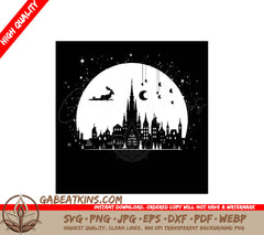Gothic City Christmas SVG Reindeer Silhouette with Glittering Garland SVG