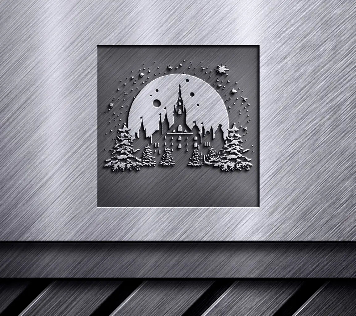  Castle Christmas Card SVG - Minimalist Noir Design SVG