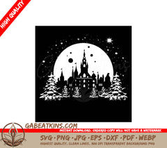  Castle Christmas Card SVG - Minimalist Noir Design SVG