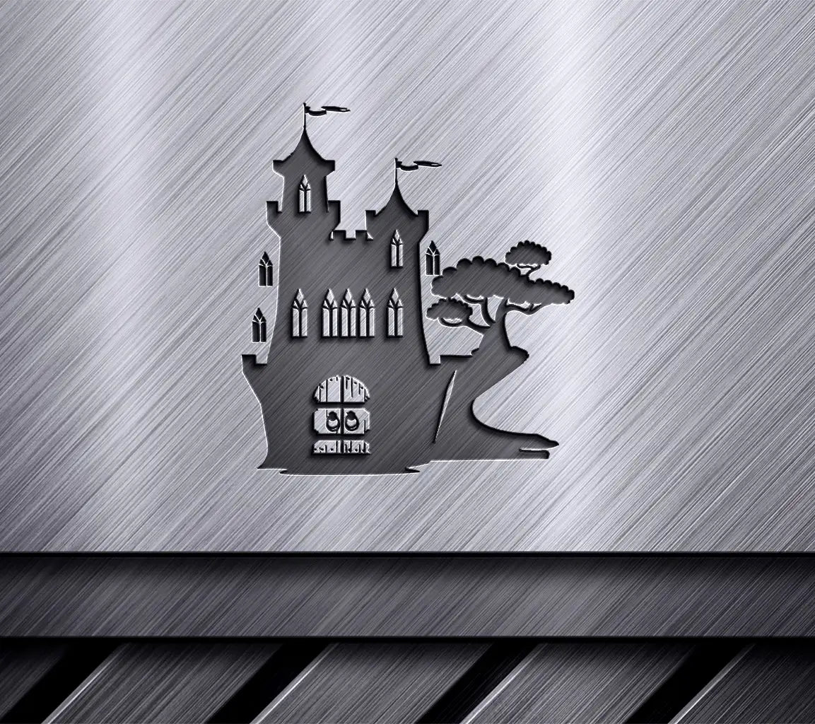  Castle Silhouette with Tree SVG SVG