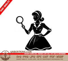  Woman Silhouette Holding Magnifying Glass SVG - Investigation & Search Illustration SVG