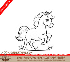  A Horse Running SVG - Simple vector illustration of Horse hand drawn for kids coloring page SVG