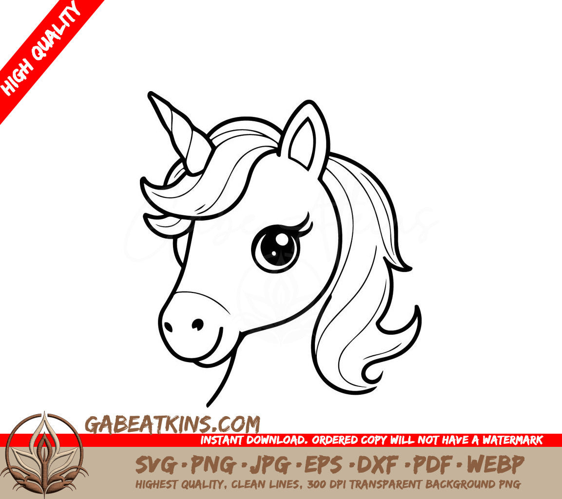  A Unicorns Head SVG - Simple vector illustration of Unicorn for children colouring activity SVG