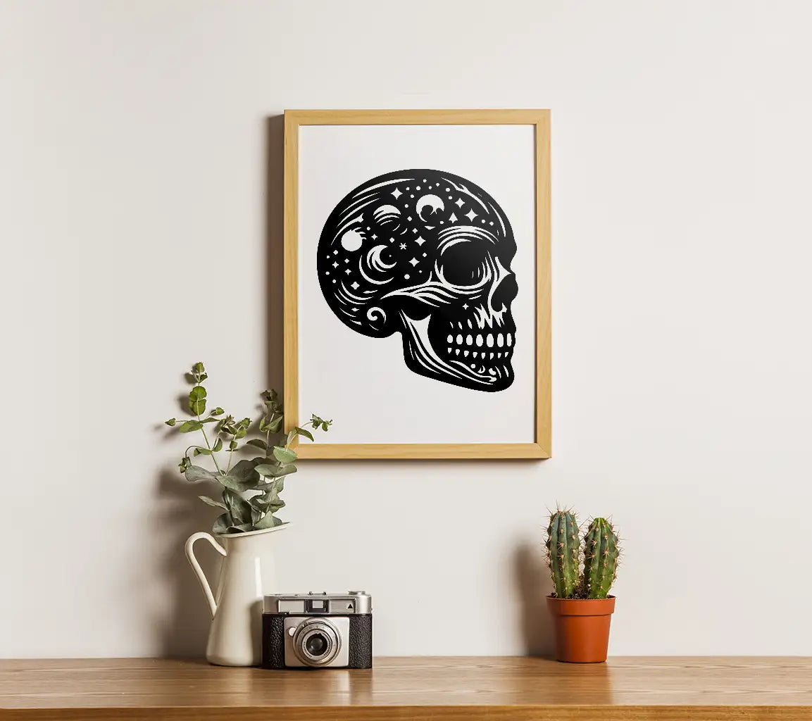  Skull with Moons & Stars SVG - Bone Silhouettes SVG