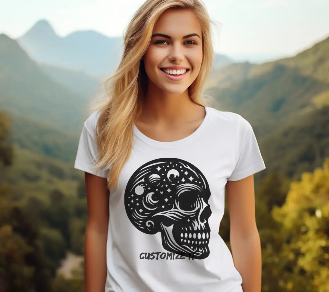  Skull with Moons & Stars SVG - Bone Silhouettes SVG