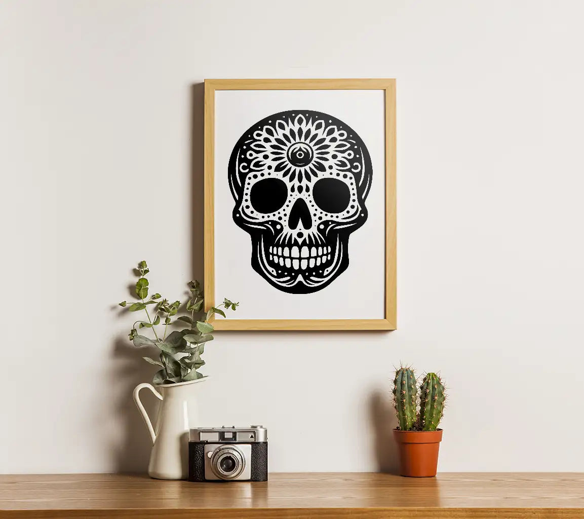  Skull with Flower Design SVG - Vector Silhouette SVG