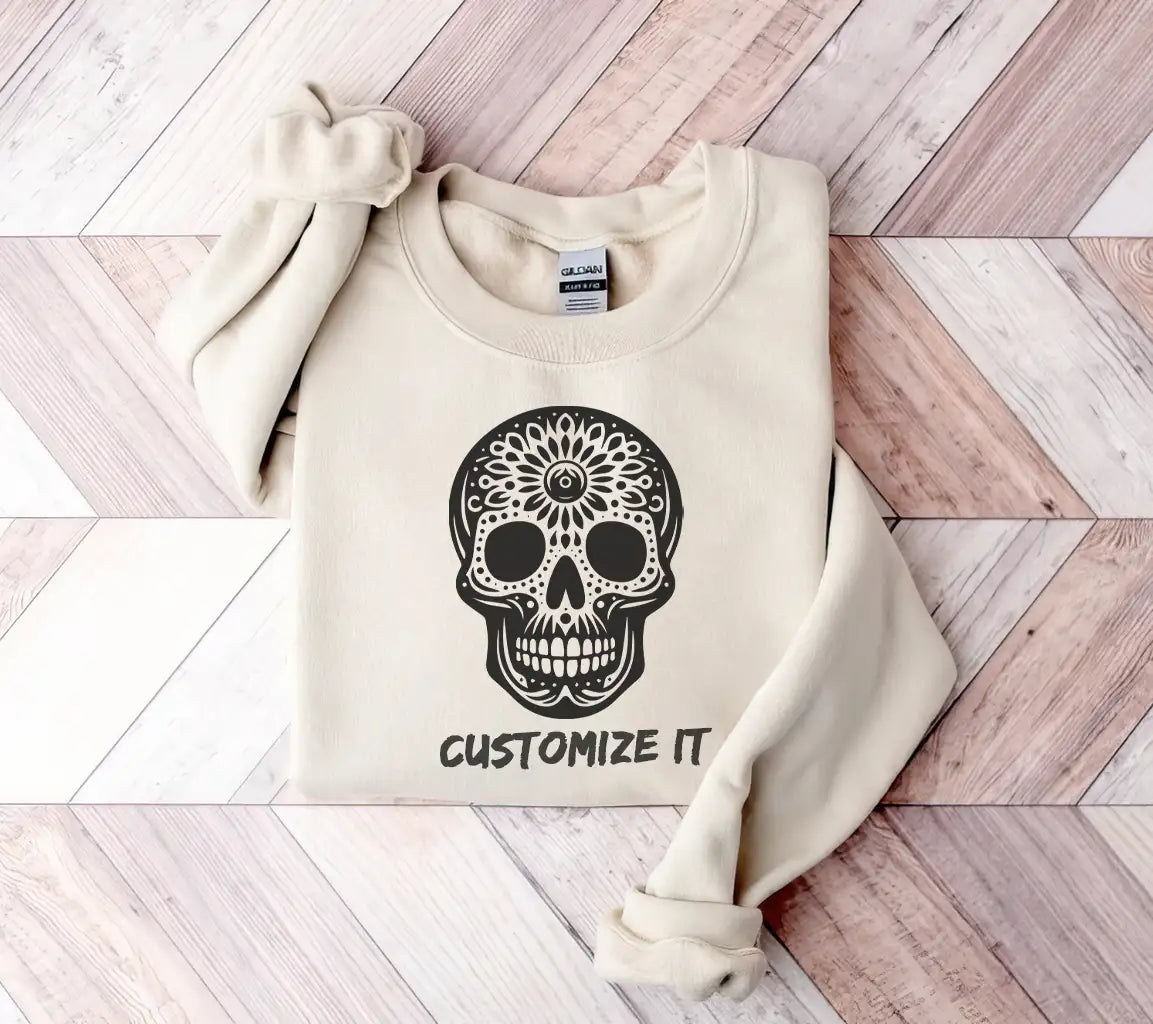  Skull with Flower Design SVG - Vector Silhouette SVG