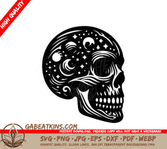  Skull with Moons & Stars SVG - Bone Silhouettes SVG