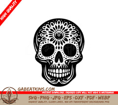  Skull with Flower Design SVG - Vector Silhouette SVG