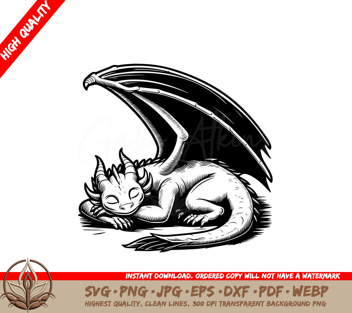 Sleepy Winged Dragon SVG PNG JPG AI PDF DXF EPS and WebP - Digital Design 
