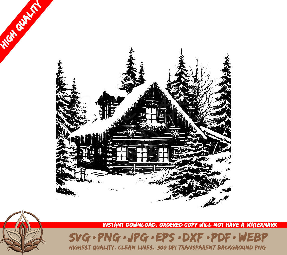 Snow-Covered Cabin Digital Design in Multiple File Formats 
