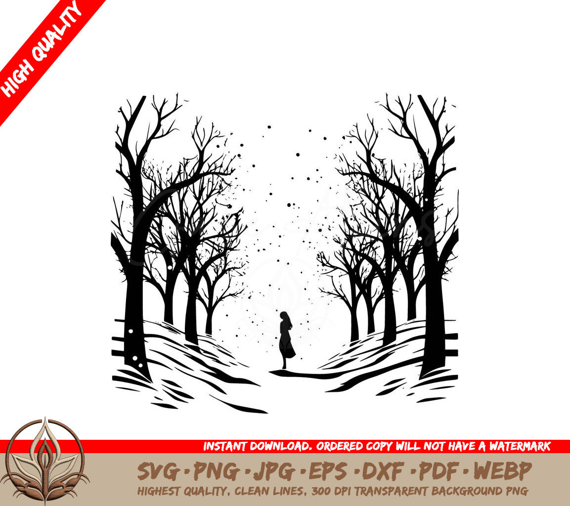 Snow-Covered Forest Walk Digital Design File (SVG, PNG, JPG, AI, PDF, DXF, EPS, WebP) 
