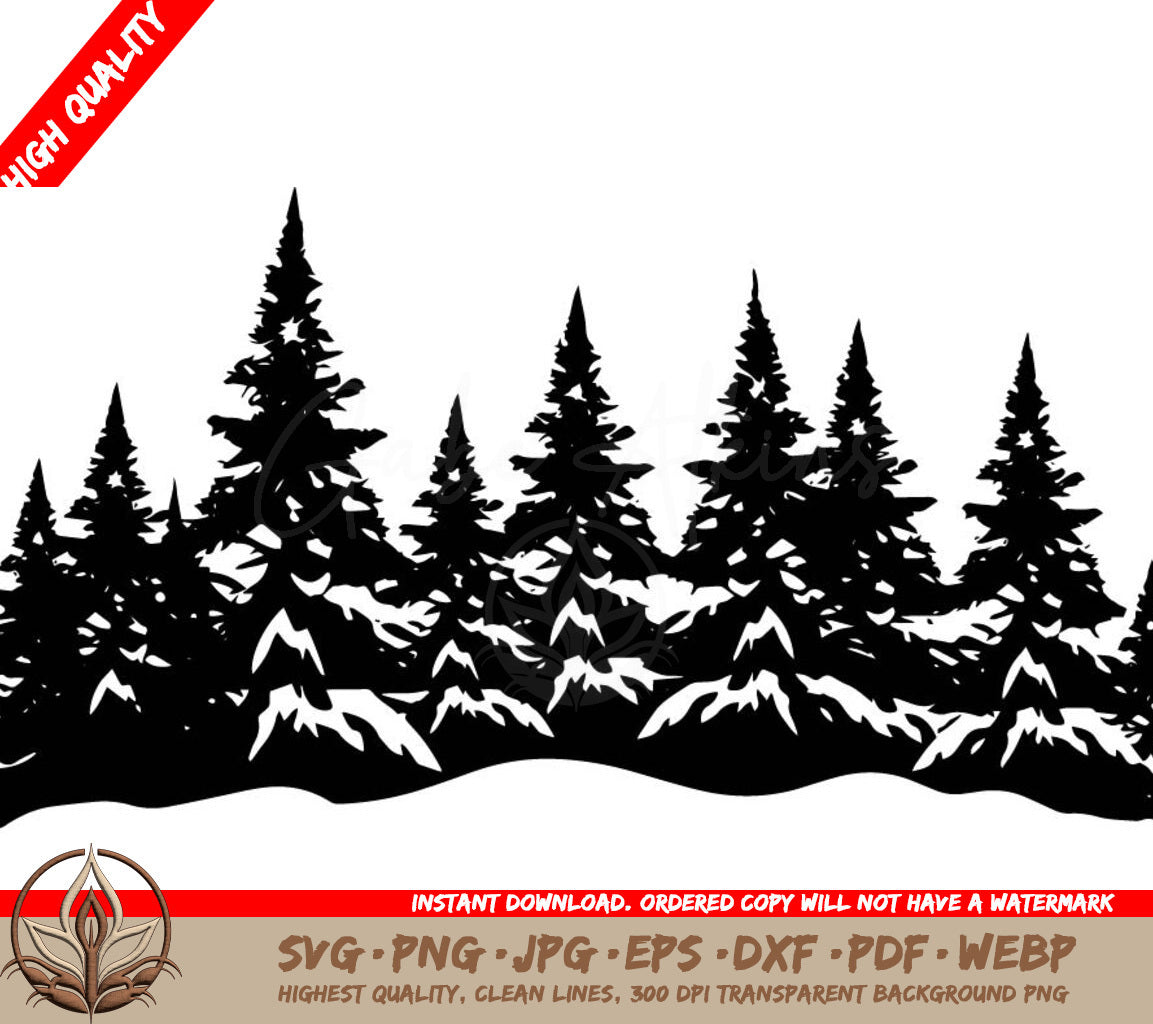 Snow-Kissed Pines Digital Design File (SVG, PNG, JPG, AI, PDF, DXF, EPS, WebP) 
