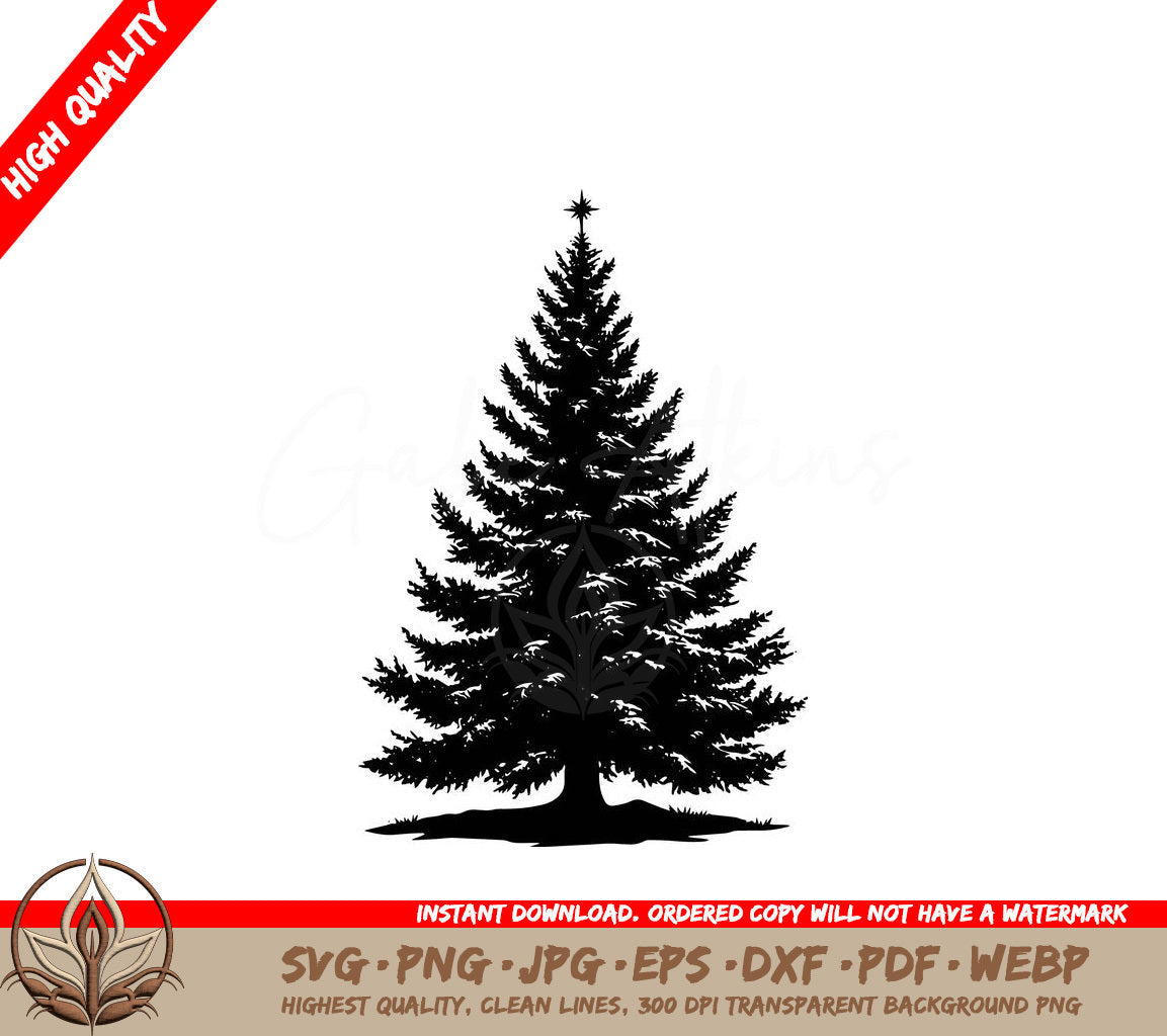 Snow Dusted Tree Digital Design - SVG, PNG, JPG, AI, PDF, DXF, EPS and WebP File Formats 
