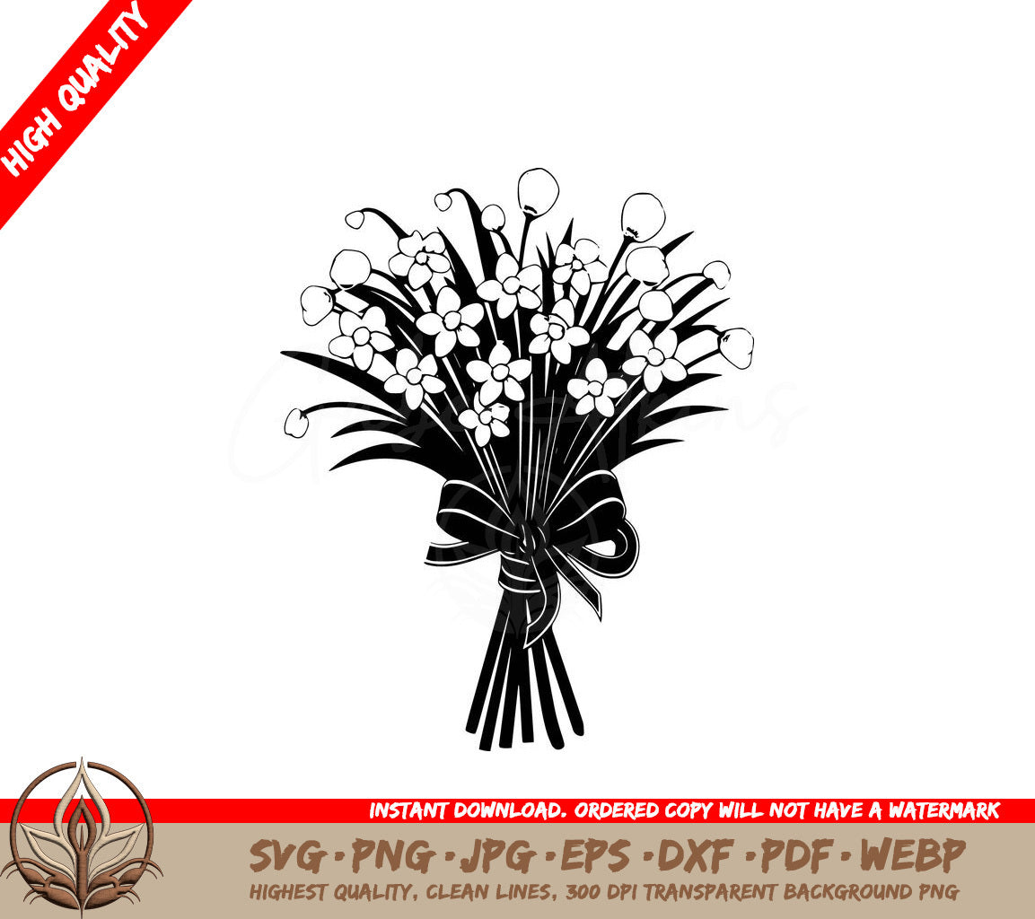 Snowdrop Sprint Bouquet Digital Design Cut File in SVG, PNG, JPG, AI, PDF, DXF, EPS and WebP Formats 
