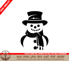 Snowman Wearing Scarf and Hat Digital Design in SVG, PNG, JPG, AI, PDF, DXF, EPS and WebP Formats 
