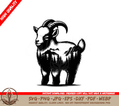 Snowy Mountain Goat Digital Design File in Multiple Formats 
