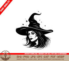 Spellbound Witch Digital Design File (SVG, PNG, JPG, AI, PDF, DXF, EPS, WebP) 
