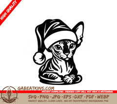  A Cat Wearing A Santa Hat SVG - Sphynx Santa Cat SVG