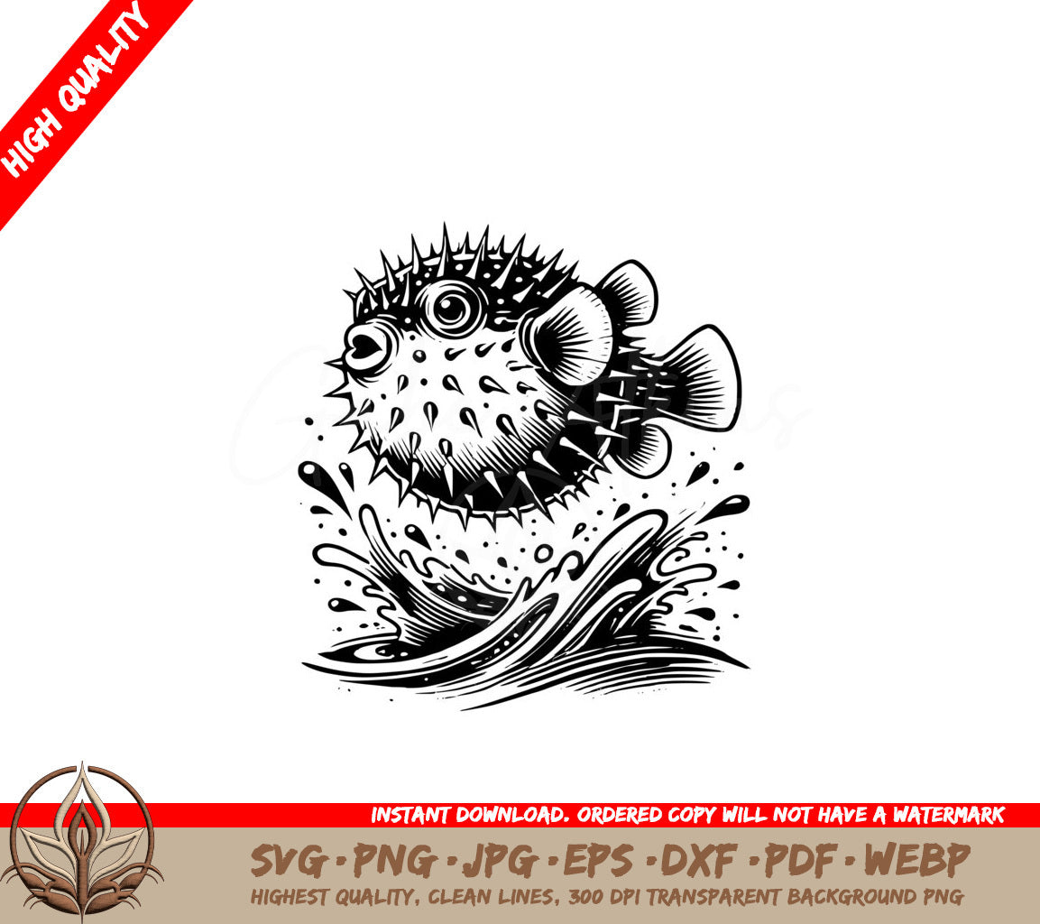 Spiky Pufferfish Splash SVG  
