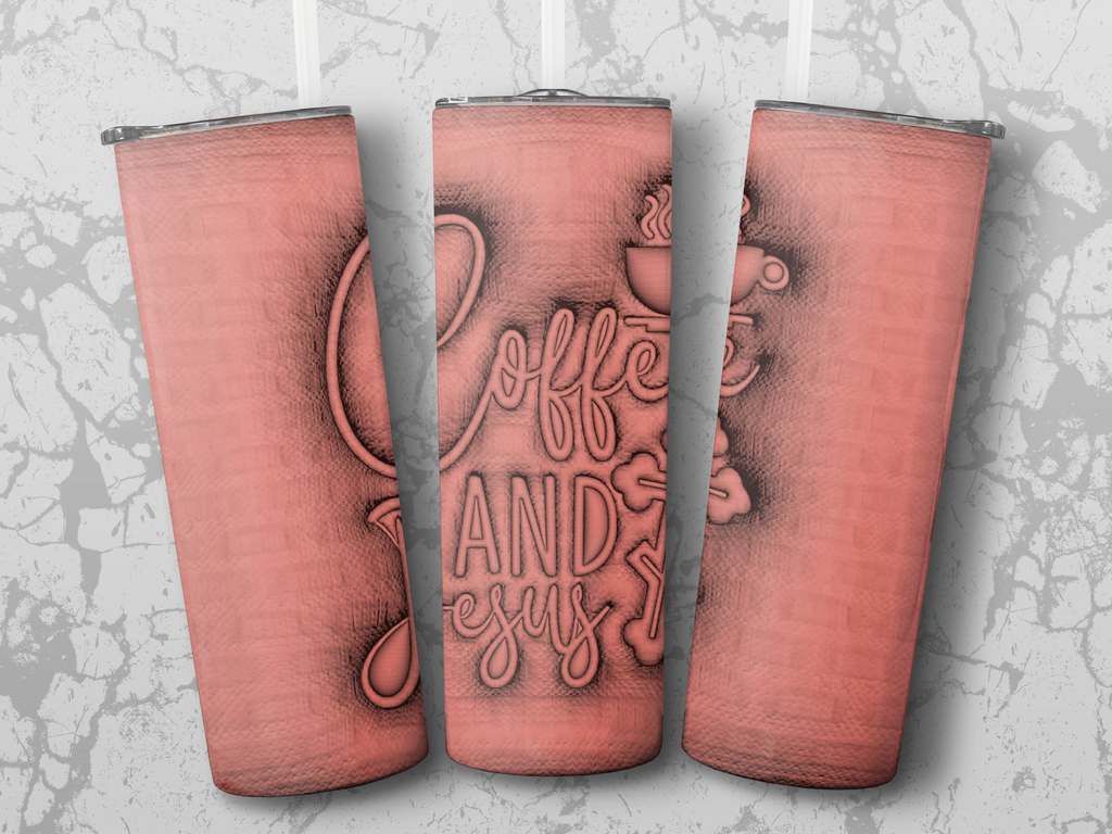 Spiritual Sip: 'Coffee and Jesus' 3D 20oz Tumbler Wrap Sublimation PNG | Jesus' 3D 20oz Tumbler Wrap Sublimation PNG