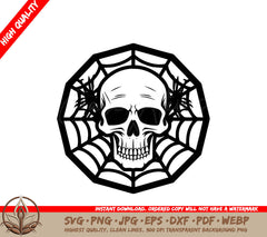 Spooky Spiderweb Skull: Multi-Format Digital Design File (SVG, PNG, JPG, AI, PDF, DXF, EPS, WebP) 
