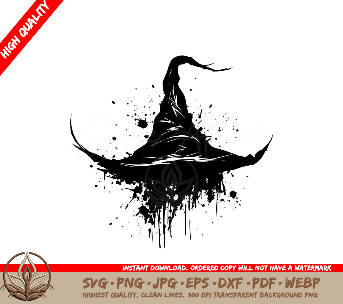 Spooky Witch Hat Digital Design for Cutting and Printing (SVG, PNG, JPG, AI, PDF, DXF, EPS, WebP) 
