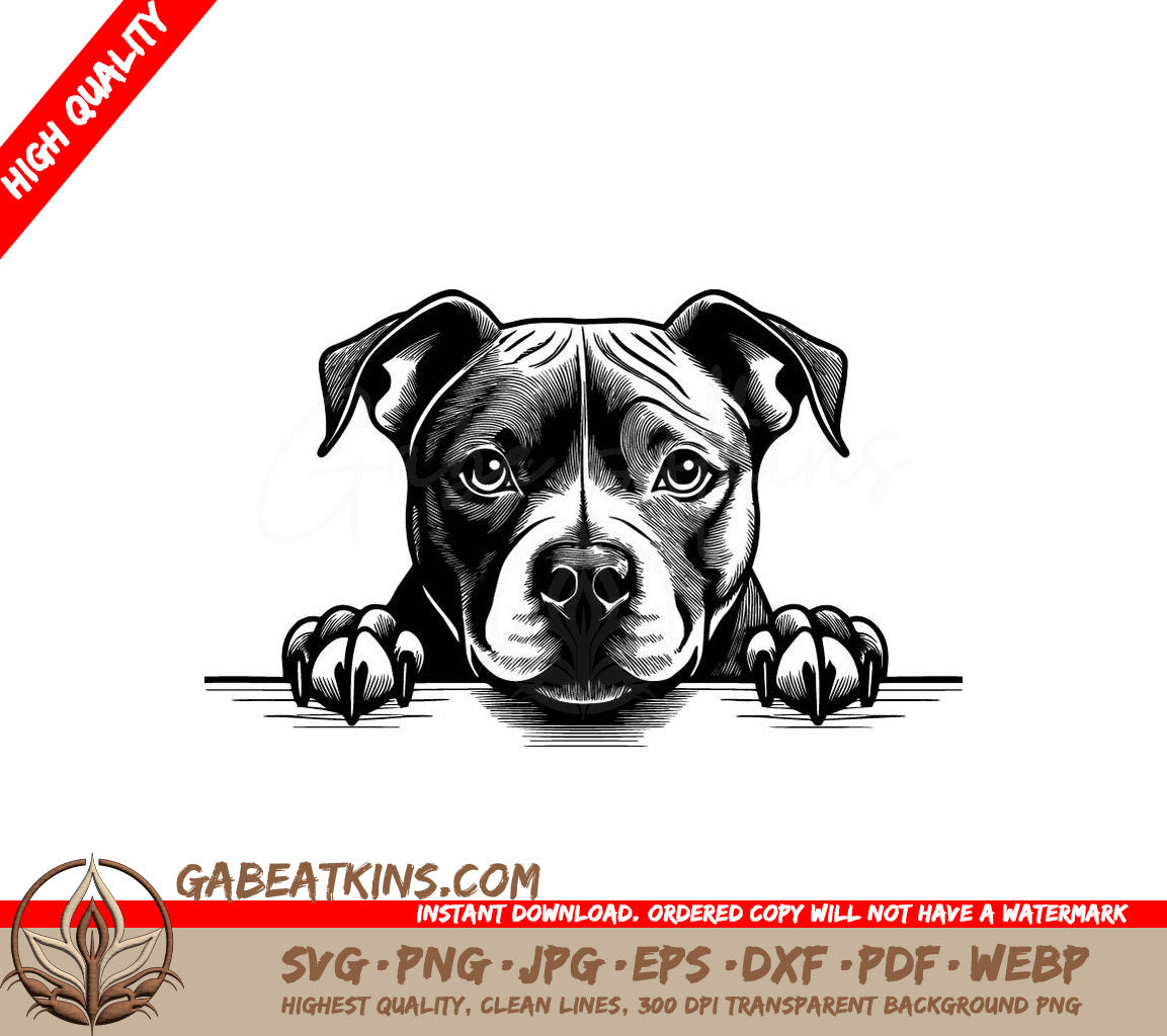  Pit Bull Peeking Over Wall SVG - Staffordshire Bull Terrier SVG
