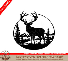 Stag in Meadow Digital Design in Multiple File Formats (SVG, PNG, JPG, AI, PDF, DXF, EPS, WebP) 
