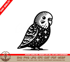 Star Parakeet Digital Design in Multiple File Formats (SVG, PNG, JPG, AI, PDF, DXF, EPS, WebP) 
