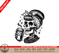 Starbucks Drinking Mom Skull SVG PNG JPG AI PDF DXF EPS WebP 
