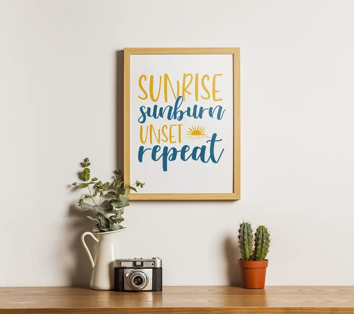 Sunrise Sunburn Sunset Repeat SVG - Blue & Yellow Sign SVG