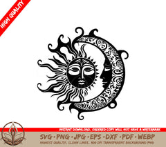 Sun and Moon in Harmony Digital Design File (SVG, PNG, JPG, AI, PDF, DXF, EPS, WebP) 
