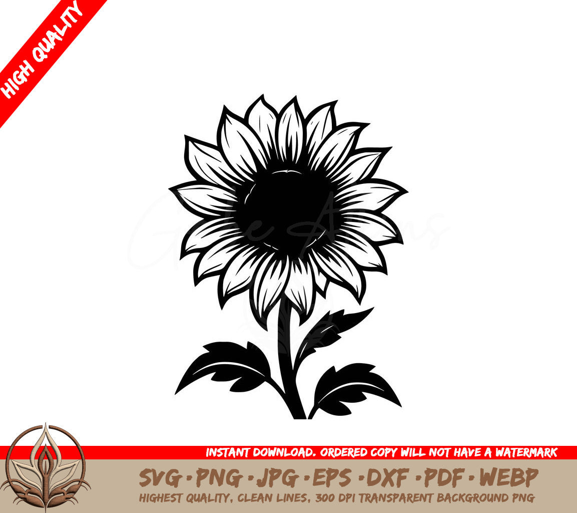 Sunflower Beauty Digital Design in Multiple File Formats (SVG, PNG, JPG, AI, PDF, DXF, EPS, WebP) 

