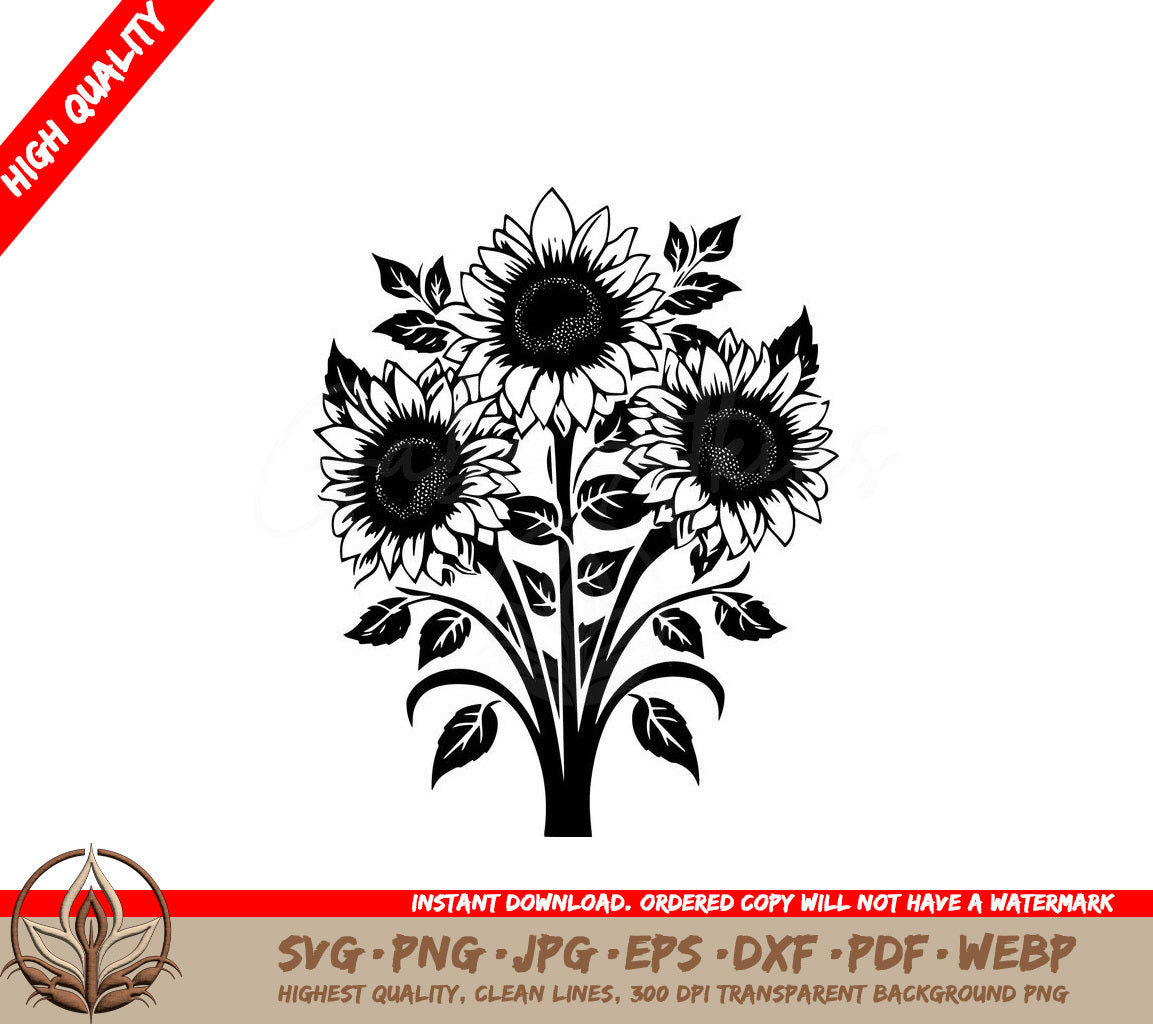 Sunflower Symphony Digital Design Files (SVG, PNG, JPG, AI, PDF, DXF, EPS, WebP) 
