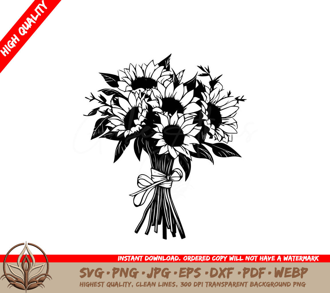 Sunflowers Bunch Digital Design in SVG, PNG, JPG, AI, PDF, DXF, EPS and WebP Formats 
